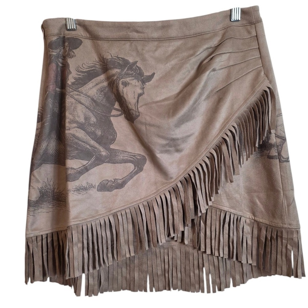 Lucky & Blessed Large Faux Suede Fringe Tassel Cowgirl Short Skirt Western New - Picture 3 of 14